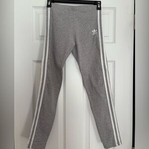 Adidas Girls Gray Leggings with White Stripes